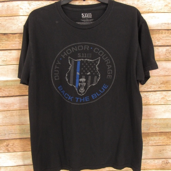 5.11 Tactical Black Back the Blue Crew Neck Short Sleeve Tee L - Picture 3 of 13